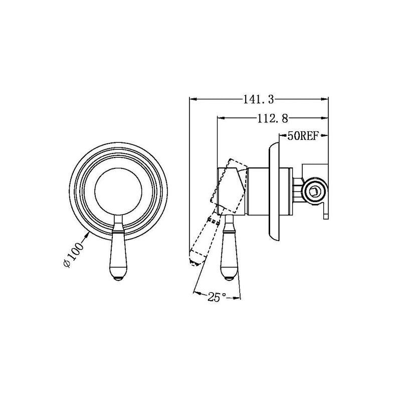 NERO YORK SHOWER MIXER WITH BLACK PORCELAIN LEVER 100MM CHROME