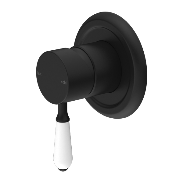 NERO YORK SHOWER MIXER WITH WHITE PORCELAIN LEVER 100MM MATTE BLACK