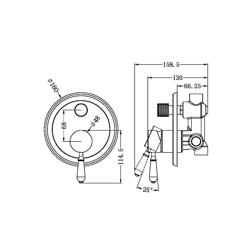 NERO YORK SHOWER MIXER DIVERTER WITH WHITE PORCELAIN LEVER 160MM MATTE BLACK