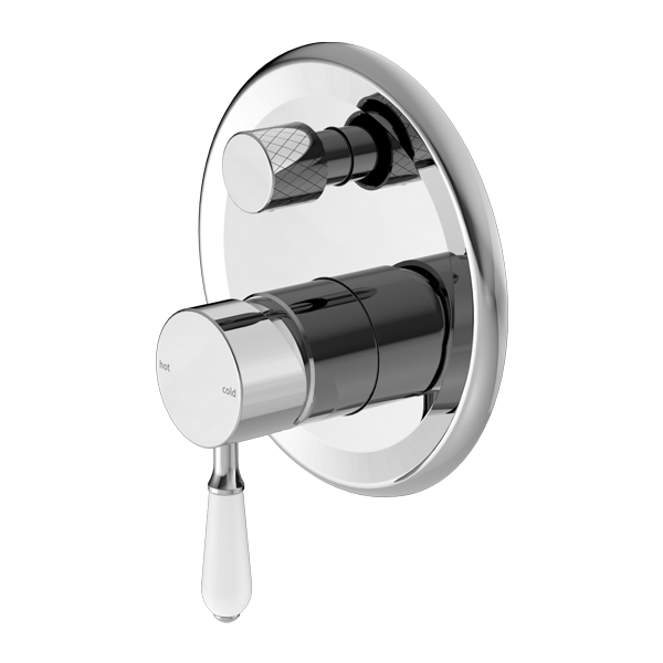 NERO YORK SHOWER MIXER DIVERTER WITH WHITE PORCELAIN LEVER 160MM CHROME