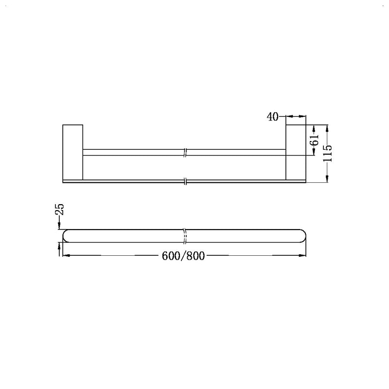 NERO BIANCA NON-HEATED DOUBLE TOWEL RAIL MATTE BLACK (AVAILABLE IN 600MM AND 800MM)