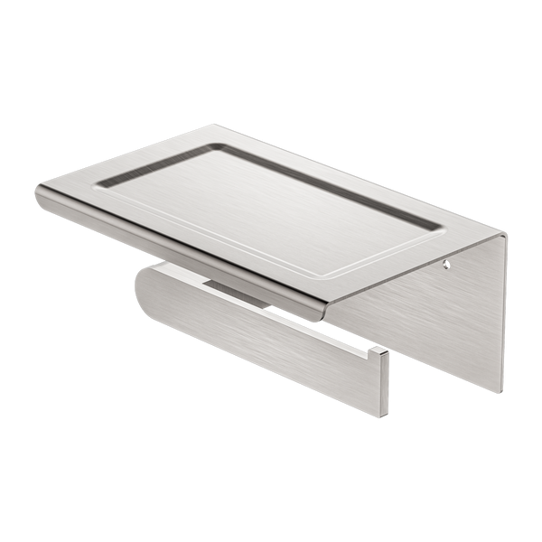 NERO BIANCA TOILET ROLL HOLDER WITH PHONE HOLDER 185MM BRUSHED NICKEL