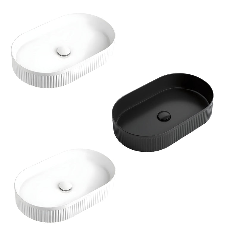 OTTI KENSINGTON FLUTED ABOVE COUNTER CERAMIC BASIN MATTE WHITE 560MM