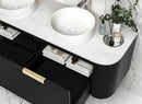 OTTI BONDI BLACK OAK 1500MM CURVE DOUBLE BOWL WALL HUNG VANITY