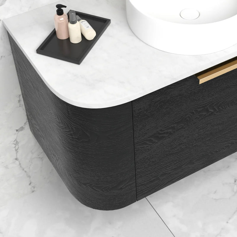 OTTI BONDI BLACK OAK 600MM SINGLE BOWL CURVE WALL HUNG VANITY