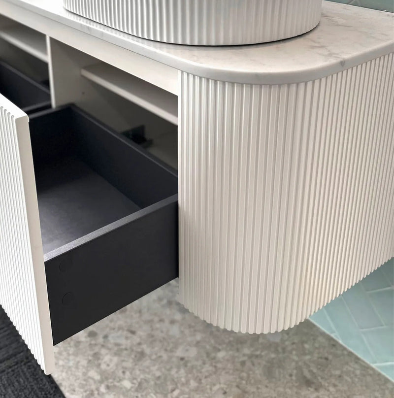 OTTI BONDI MATTE WHITE FLUTED 1500MM CURVE DOUBLE BOWL WALL HUNG VANITY
