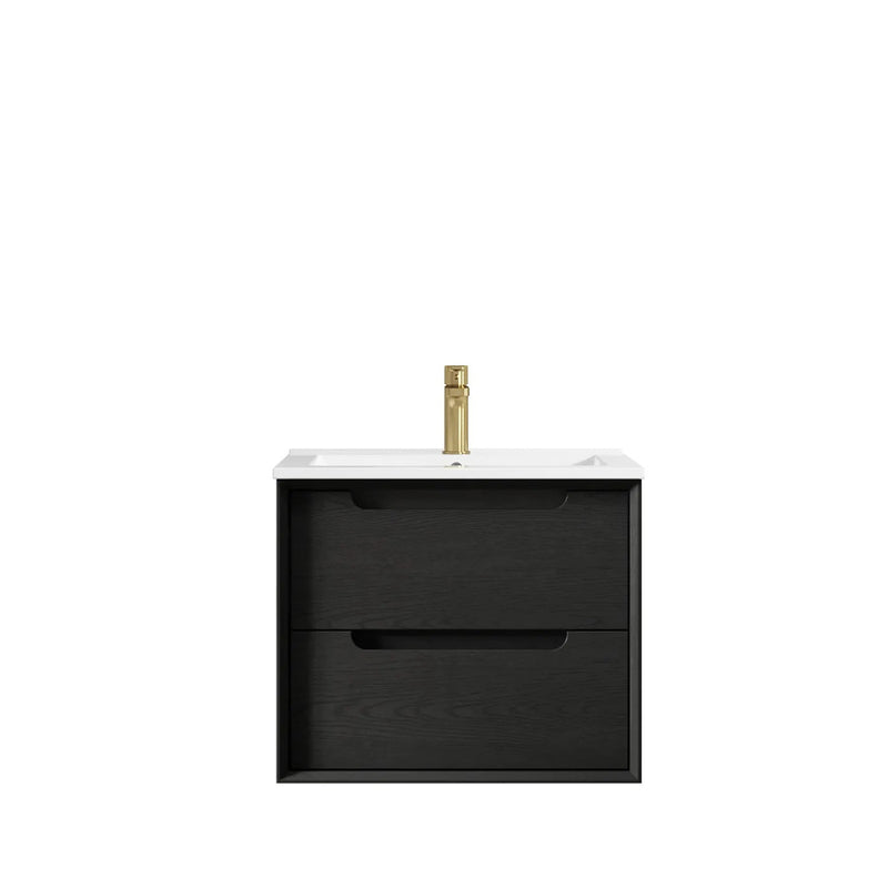 OTTI BYRON BLACK OAK 600MM SINGLE BOWL WALL HUNG VANITY