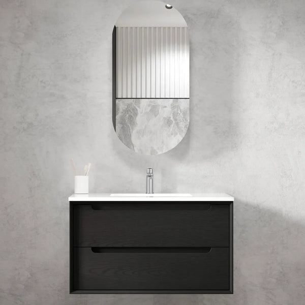 OTTI BYRON BLACK OAK 900MM SINGLE BOWL WALL HUNG VANITY