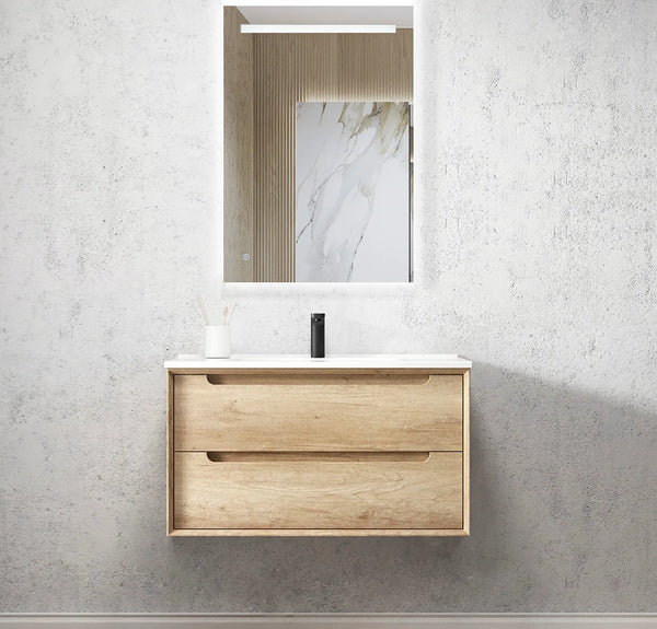 OTTI BYRON NATURAL OAK 900MM SINGLE BOWL WALL HUNG VANITY
