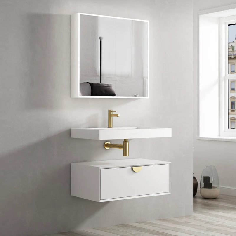 OTTI MOONLIGHT WHITE 750MM SINGLE BOWL WALL HUNG CABINET AND BASIN