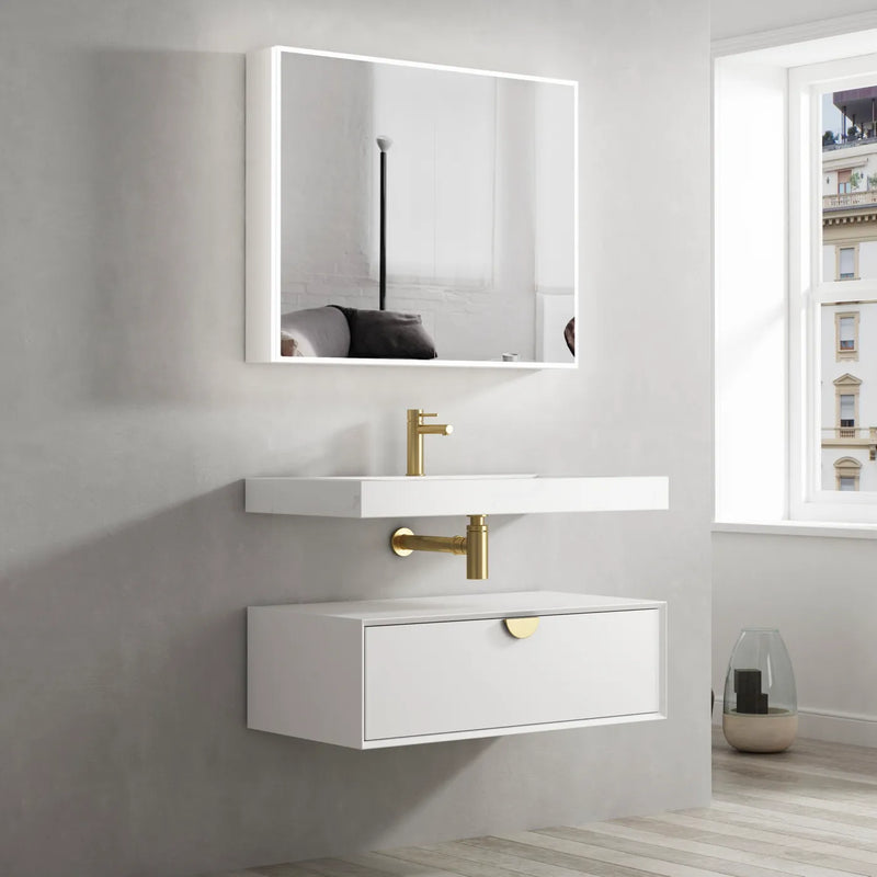 OTTI MOONLIGHT WHITE 900MM SINGLE BOWL WALL HUNG CABINET AND BASIN