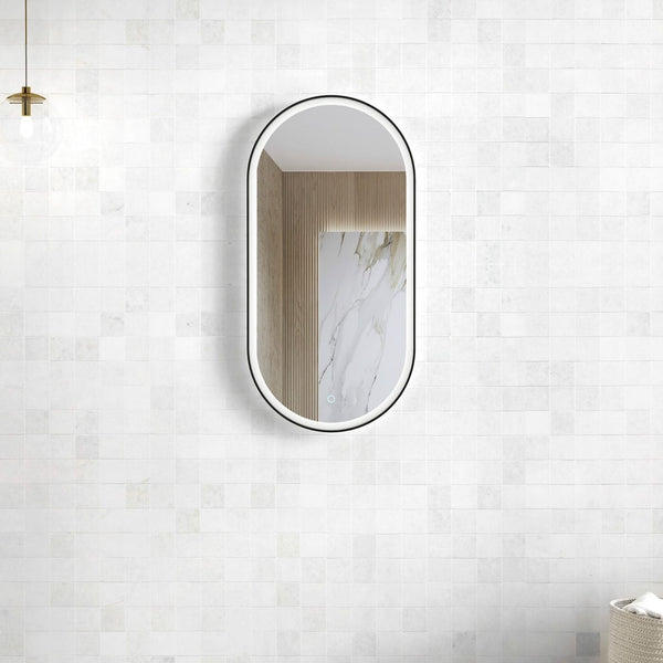 OTTI NOOSA FRAMED OVAL LED MIRROR MATTE BLACK 450X900MM