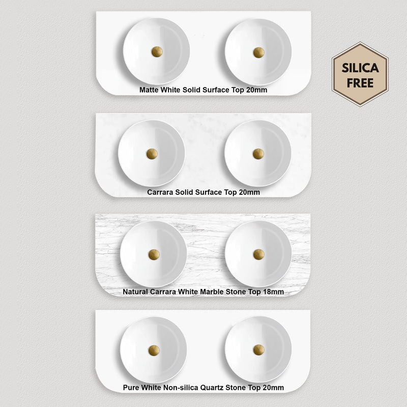 OTTI HAMPSHIRE SATIN WHITE 1500MM CURVE DOUBLE BOWL WALL HUNG VANITY