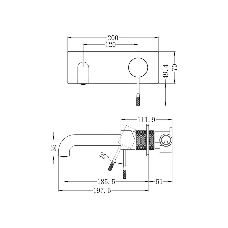 NERO Opal Wall Basin/Bath Mixer 120-260mm
