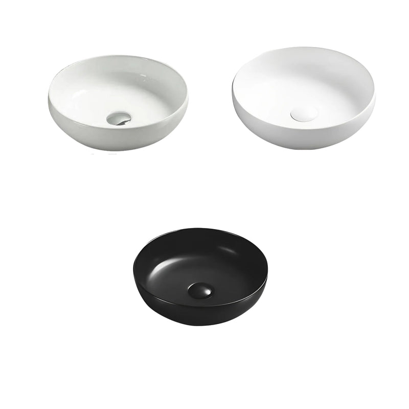 POSEIDON ROUND ABOVE COUNTER CERAMIC ART BASIN GLOSS WHITE 370MM