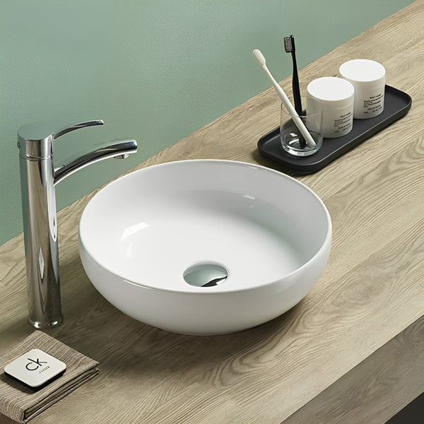 POSEIDON ROUND ABOVE COUNTER CERAMIC ART BASIN MATTE WHITE 370MM