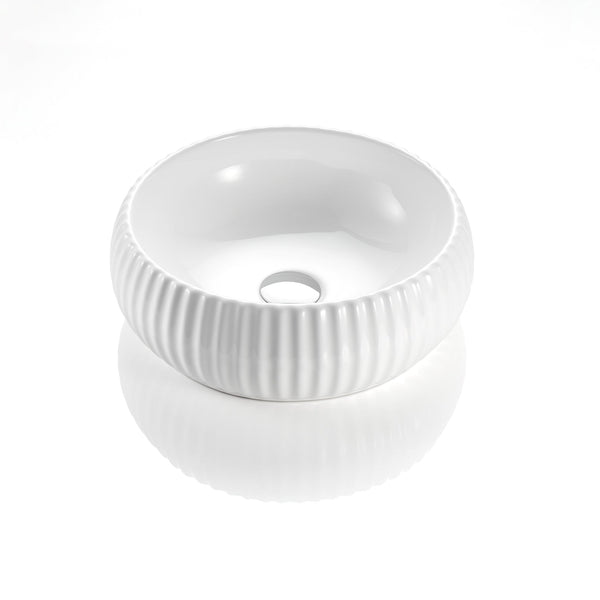 CETO CASCADE FLUTED ROUND ABOVE COUNTER BASIN MATTE WHITE 400MM