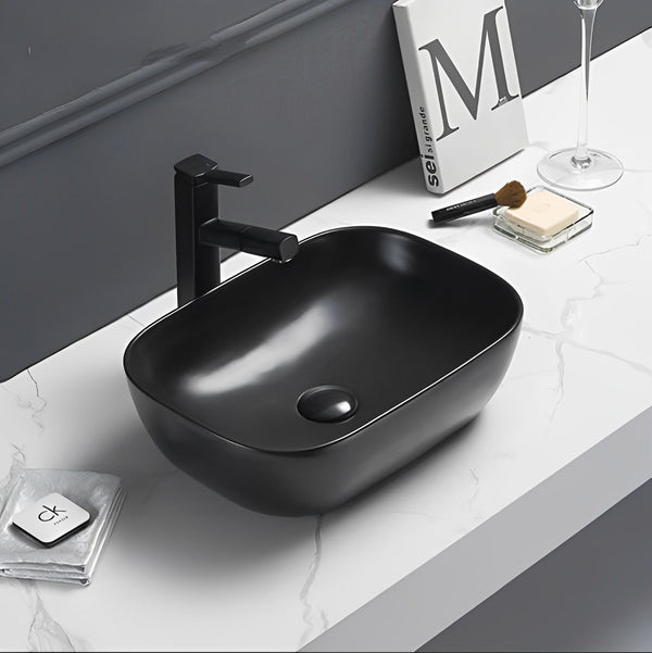 POSEIDON FINE CERAMIC BASIN ULTRA SLIM MATTE BLACK 465MM