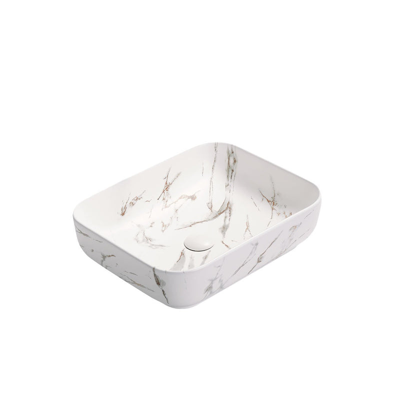 POSEIDON ABOVE COUNTER BASIN MATTE WHITE CARRARA WITH GOLD VEIN 500MM