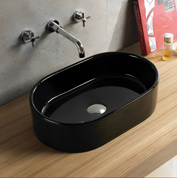 POSEIDON ABOVE COUNTER ART BASIN GLOSS BLACK 550MM