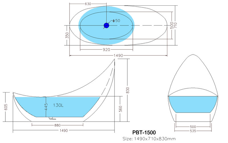 POSEIDON POSH FREE STANDING BATHTUB GLOSS WHITE WITH OVERFLOW (AVAILABLE IN 1500MM AND 1680MM)