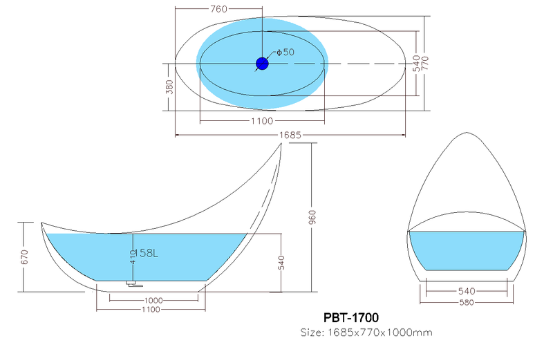 POSEIDON POSH FREESTANDING BATHTUB MATTE WHITE NON-OVERFLOW (AVAILABLE IN 1500MM AND 1685MM)