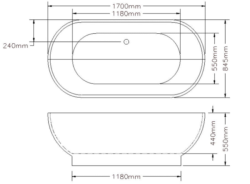 POSEIDON KOKO FREE STANDING BATHTUB GLOSS BLACK 1700MM
