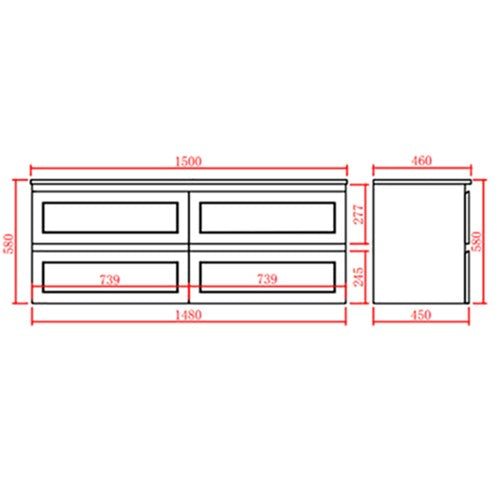 CETO FREMANTLE MATTE WHITE 1500MM DOUBLE BOWL WALL HUNG VANITY