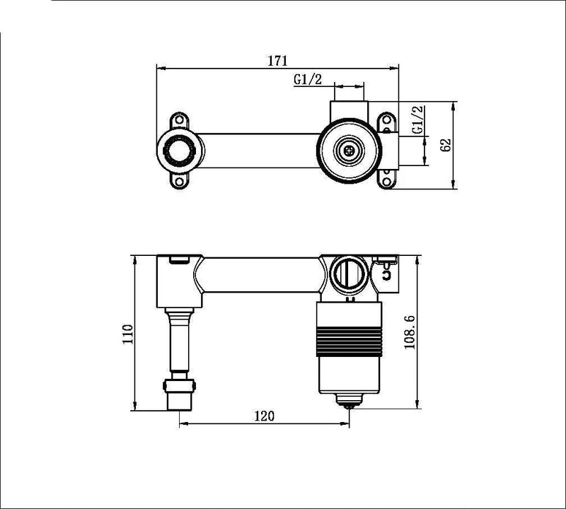 PREMIUM 35MM UNIVERSAL WALL BASIN/BATH MIXER HANDLE UP BODY ONLY (NRUB001AP)