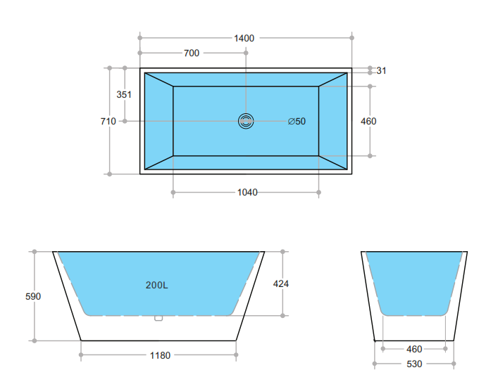 POSEIDON QUBIST FREESTANDING NF BATHTUB GLOSS WHITE (AVAILABLE IN 1400MM, 1500MM AND 1700MM)