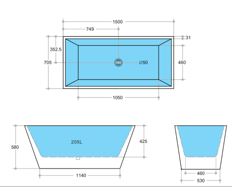 POSEIDON QUBIST FREESTANDING NF BATHTUB GLOSS WHITE (AVAILABLE IN 1400MM, 1500MM AND 1700MM)