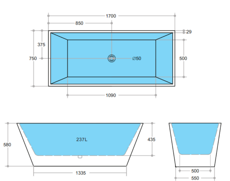 POSEIDON QUBIST FREESTANDING NF BATHTUB GLOSS WHITE (AVAILABLE IN 1400MM, 1500MM AND 1700MM)
