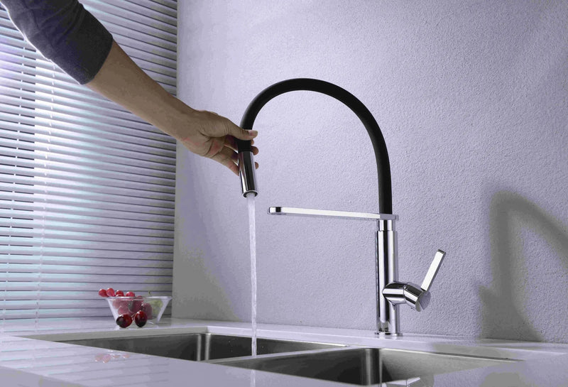 Nero RIT Pull-Out Kitchen Sink Mixer - Matte Black and Chrome