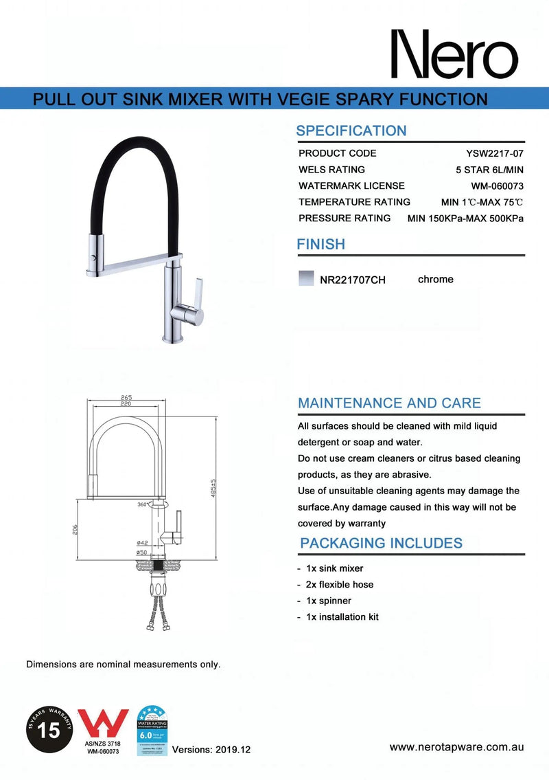 Nero RIT Pull-Out Kitchen Sink Mixer - Matte Black and Chrome