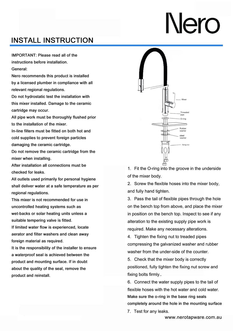 Nero RIT Pull-Out Kitchen Sink Mixer - Matte Black and Chrome