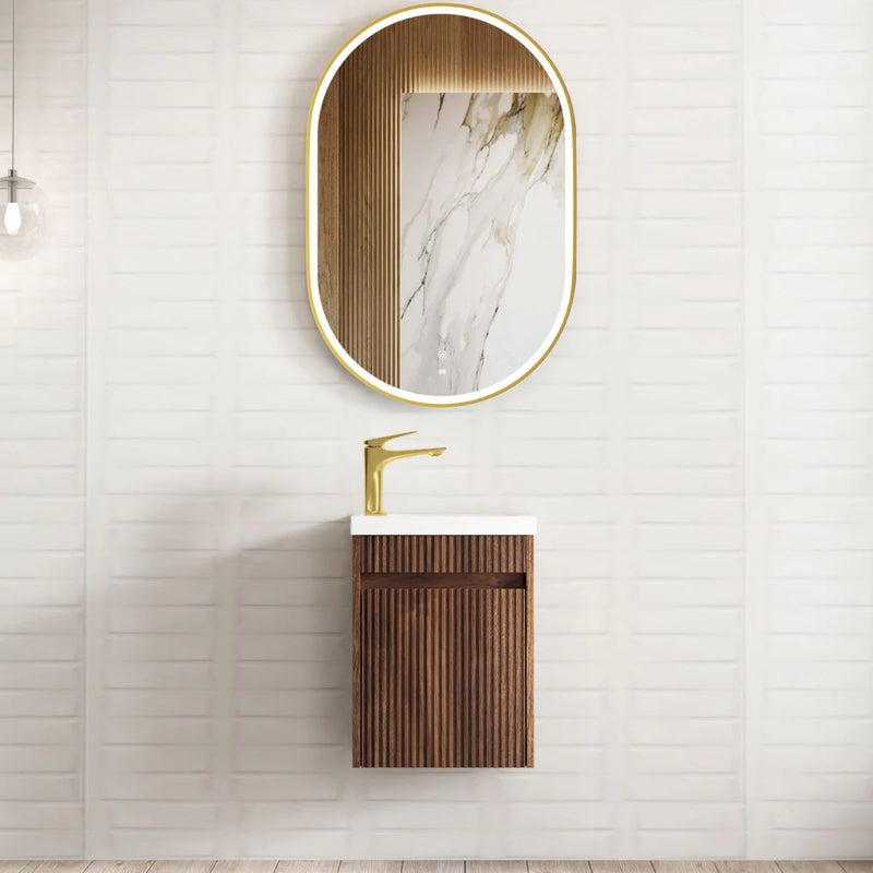 OTTI ENSUITE FLUTED 400MM SPACE SAVING SINGLE BOWL WALL HUNG VANITY WITH CERAMIC TOP