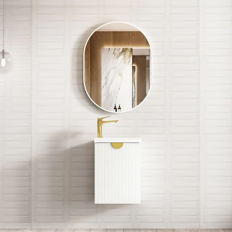 OTTI ENSUITE FLUTED 400MM SPACE SAVING SINGLE BOWL WALL HUNG VANITY WITH CERAMIC TOP