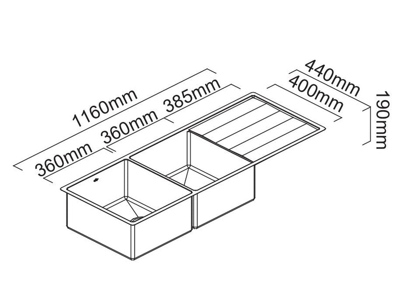 ABEY LUGANO DOUBLE BOWL KITCHEN SINK WITH DRAINER STAINLESS STEEL 1160MM