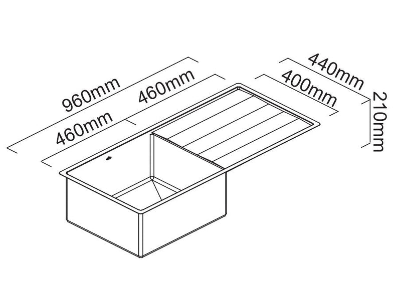 ABEY LUGANO SINGLE BOWL KITCHEN SINK WITH DRAINER STAINLESS STEEL 960MM
