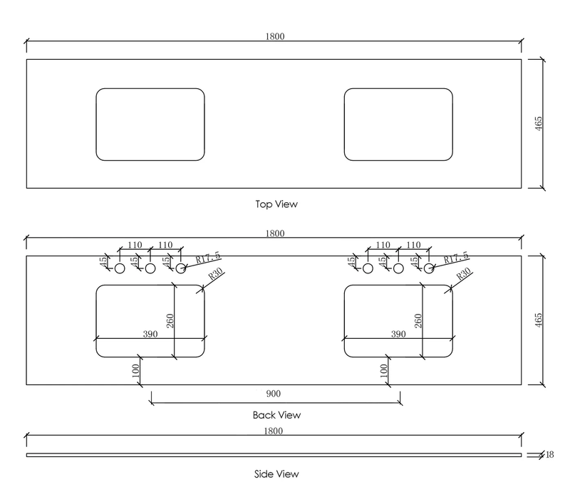 OTTI NATURAL CARRARA WHITE UNDERMOUNT DOUBLE VANITY MARBLE STONE TOP (AVAILABLE IN 1200MM, 1500MM AND 1800MM)