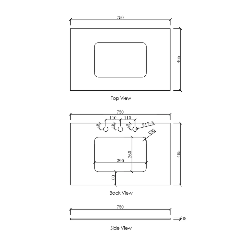 OTTI NATURAL CARRARA WHITE UNDERMOUNT SINGLE VANITY MARBLE STONE TOP (AVAILABLE IN 600MM, 750MM, 900MM AND 1200MM)