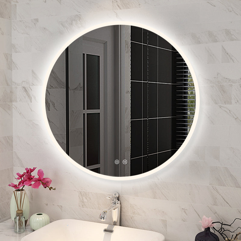 750mm Round 3 Color Lighting Acrylic LED Mirror Touch Sensor Switch Defogger Pad Wall Mounted - Lighting on the rim