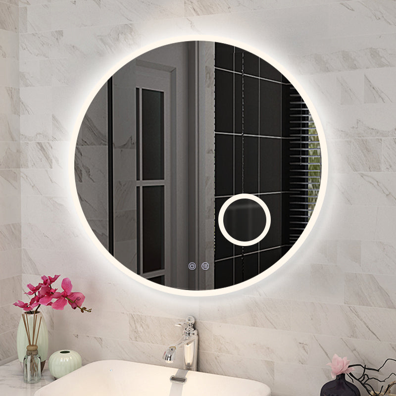 900mm Round 3 Color Lighting Acrylic LED Mirror Touch Sensor Switch Defogger Pad Wall Mounted(Come with Magnifier) - Lighting on the rim