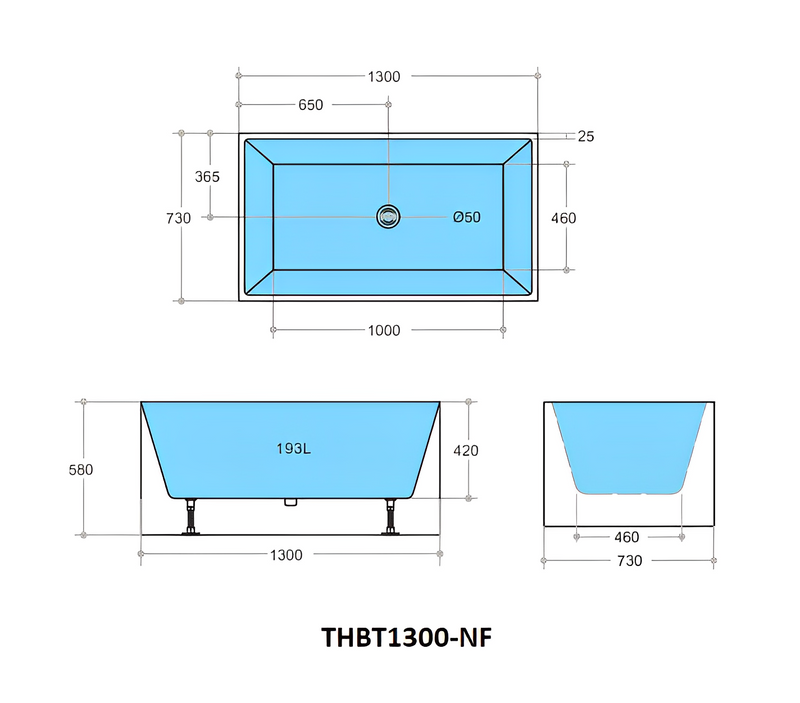 POSEIDON THEO BACK TO WALL BATH NON OVERFLOW GLOSS WHITE (AVAILABLE IN 1000MM, 1200MM, 1300MM, 1400MM, 1500MM AND 1700MM)