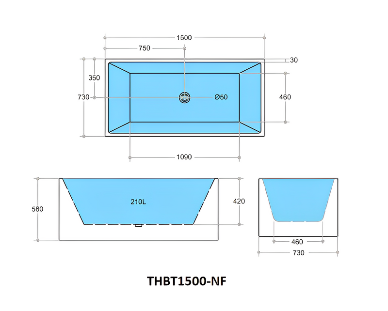 POSEIDON THEO BACK TO WALL BATH NON OVERFLOW GLOSS WHITE (AVAILABLE IN 1000MM, 1200MM, 1300MM, 1400MM, 1500MM AND 1700MM)