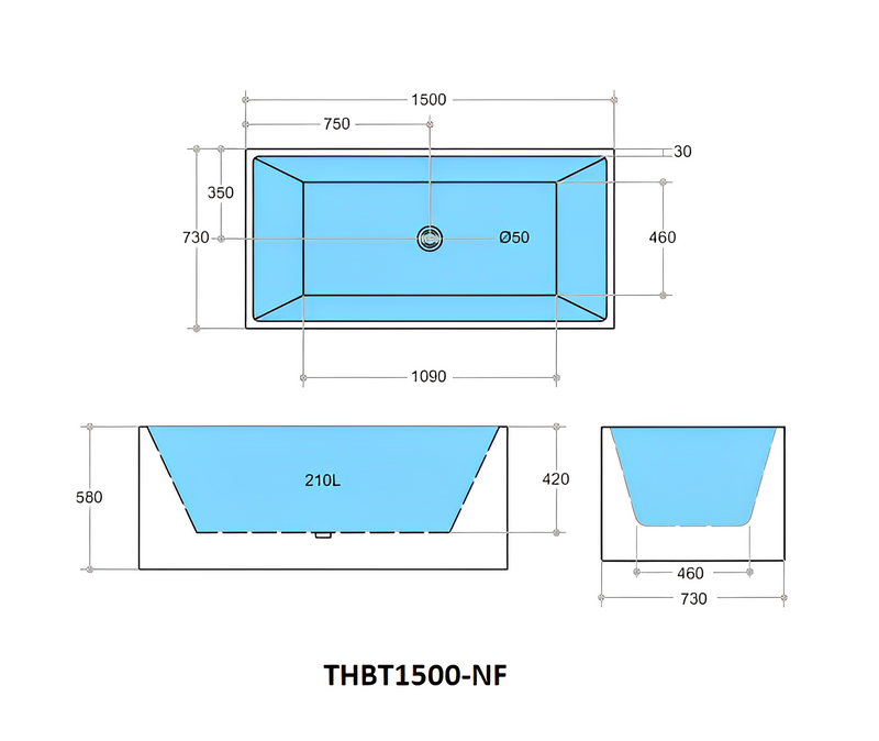 POSEIDON THEO BACK TO WALL BATHTUB MATTE WHITE (AVAILABLE IN 1500MM AND 1700MM)