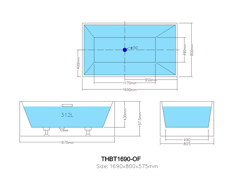 POSEIDON THEO BACK TO WALL BATHTUB GLOSS WHITE (AVAILABLE IN 1480MM AND 1690MM)