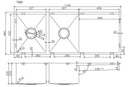 1160x460x230mm Gun Metal Grey 1.2mm Handmade Top/Undermount Double Bowls Kitchen Sink
