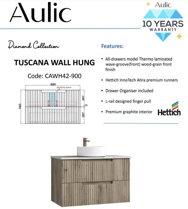 Aulic Tuscana Wall Hung Vanity 900mm
