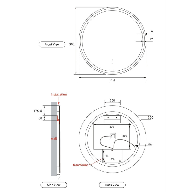 AULIC WINDSOR LED MIRROR BRUSHED NICKEL 3 COLOUR LIGHTS 900MM